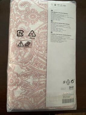 NEW Ikea Jattevallmo Full Queen Duvet Cover 2 Pillowcases Paisley Pink White